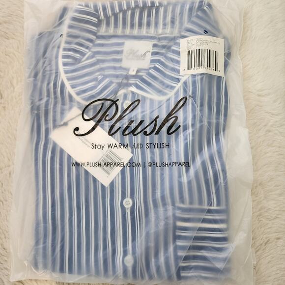Plush Apparel Revolve Satin Striped Nightshirt Sleep Dress Blue White NWT S - Picture 7 of 13